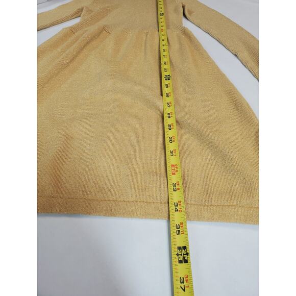 Free People Womens Medium Sweater Dress FRENCH GIRL MINI Gold Shimmer *no Belt - Picture 11 of 13